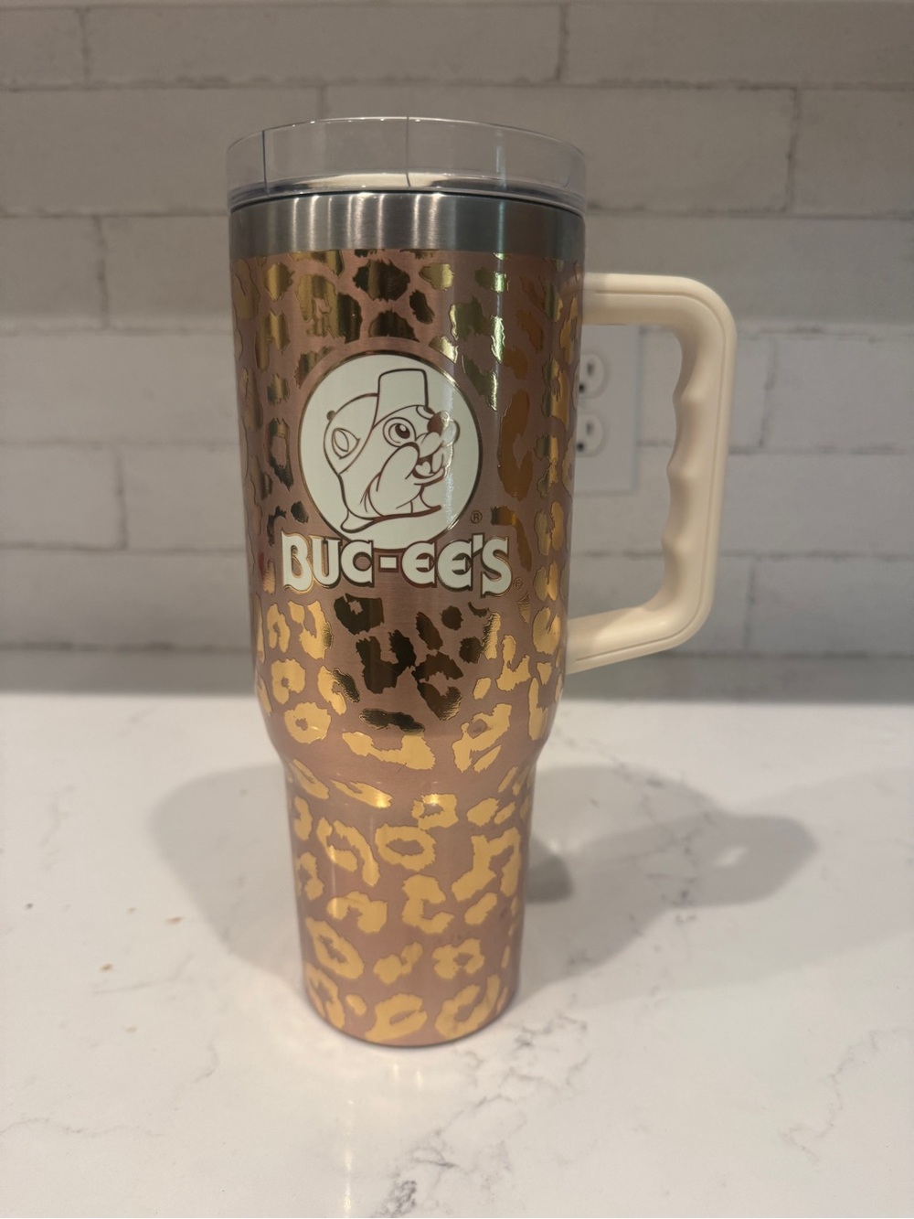 Bucees Yukon Outfitters Buc-ee’s Gold Leopard Cheetah 40 oz Tumbler With Handle